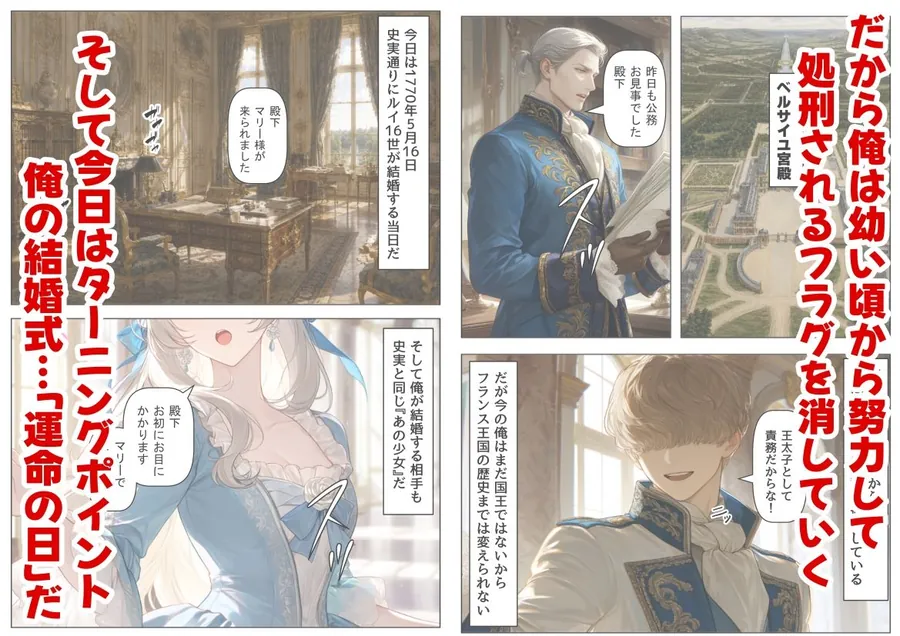 【エロ同人漫画】マリーアントワネットの夫に転生した俺は、ギロチン処刑を回避したい件-1枚目
