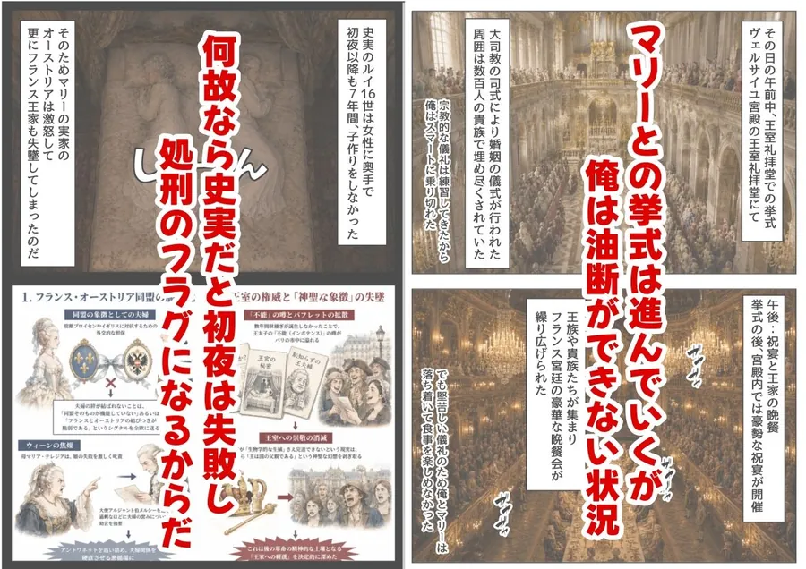【エロ同人漫画】マリーアントワネットの夫に転生した俺は、ギロチン処刑を回避したい件-3枚目