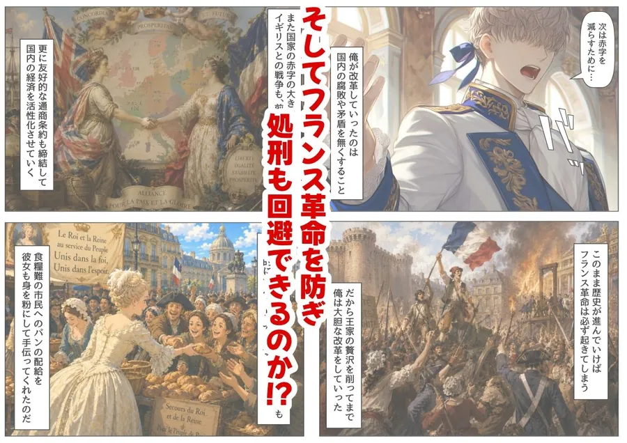【エロ同人漫画】マリーアントワネットの夫に転生した俺は、ギロチン処刑を回避したい件-6枚目