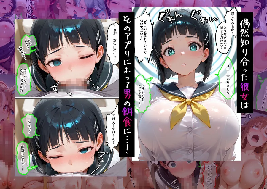 【エロ同人漫画】催●アプリでメス穴強●発情中出しループチ〇ポ堕ちハーレム  SA〇編-1枚目