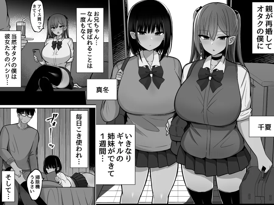 【エロ同人漫画】いきなりギャル姉妹〜親の再婚でデキたギャル姉妹にチンポ貸す話-0枚目