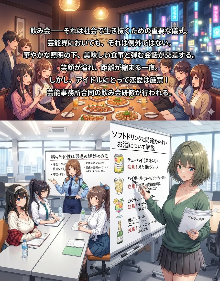 【エロ同人漫画】飲み会で喰われるアイドル達2-0枚目