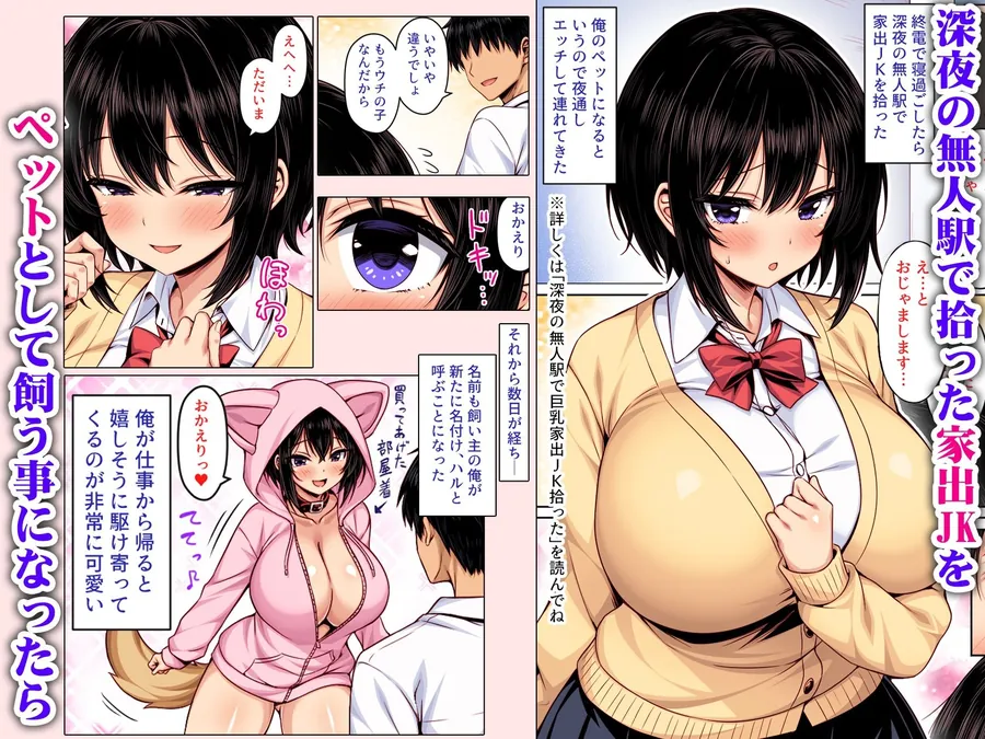 【エロ同人漫画】深夜の無人駅で拾った巨乳家出JKの飼い主の日常  カラー版-0枚目