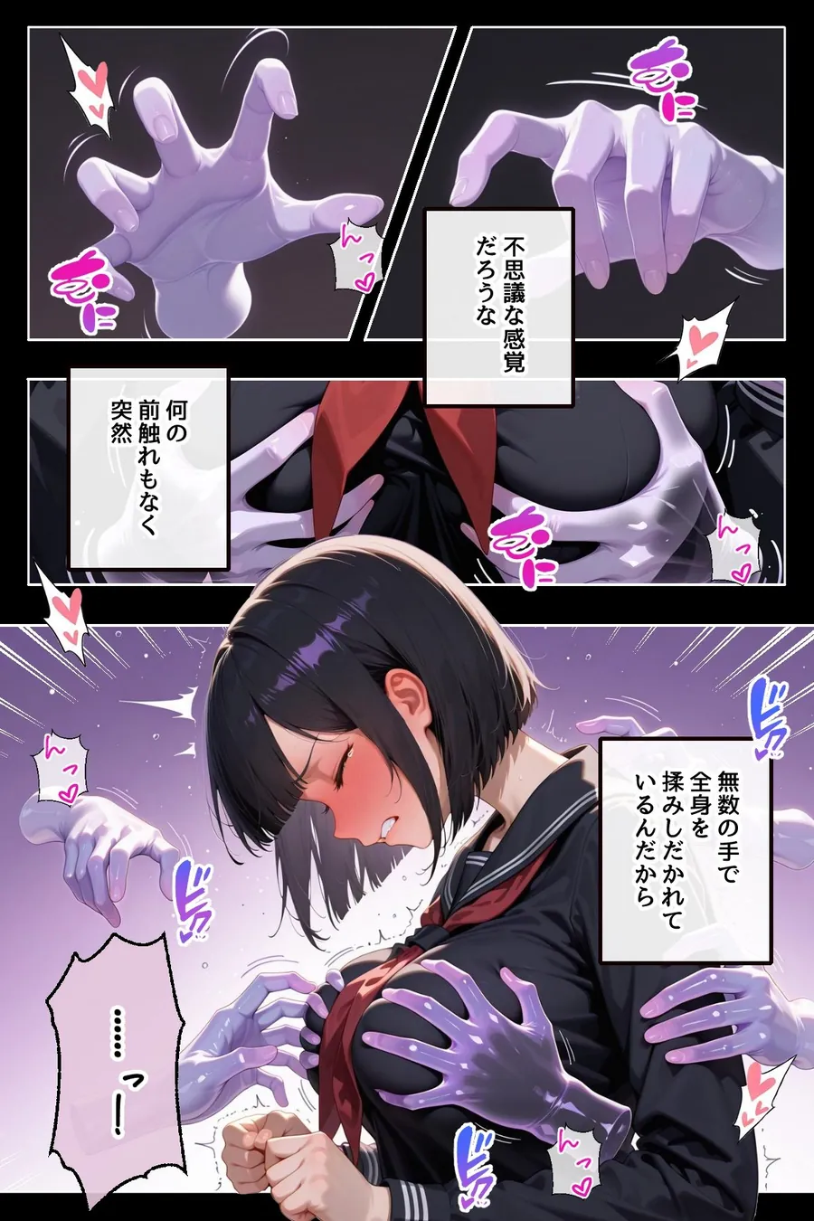 【エロ同人漫画】24時間休まずに、「淫靡な手」にイタズラされ続けた子1-2枚目