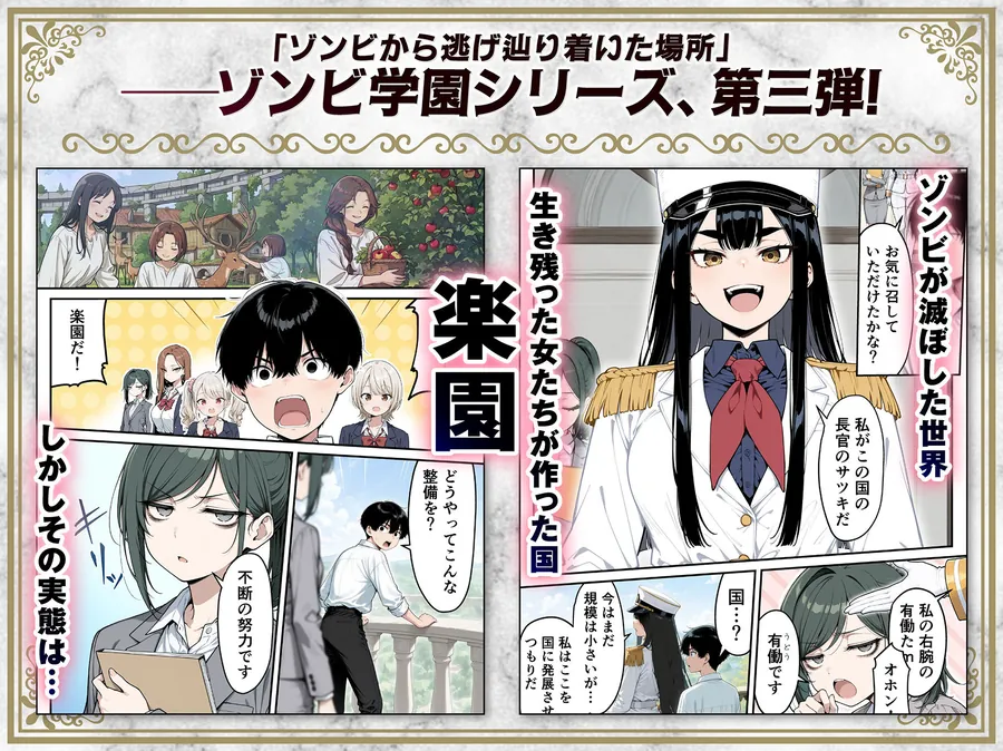 【エロ同人漫画】太眉おっぱい長官と貧乳ジト目副官にワクチンポな僕が搾精部屋へ閉じ込められる話-1枚目