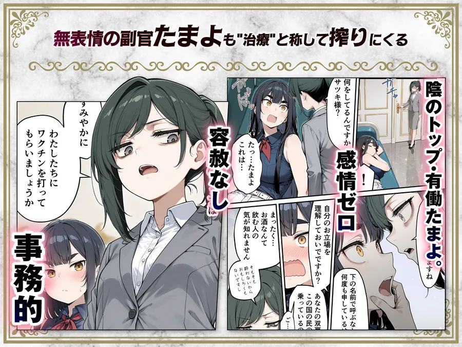 【エロ同人漫画】太眉おっぱい長官と貧乳ジト目副官にワクチンポな僕が搾精部屋へ閉じ込められる話-5枚目