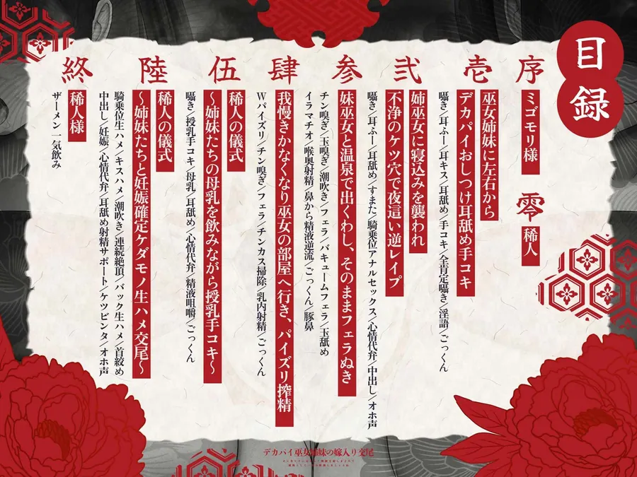 【エロ同人漫画】【お下品オホ/イラスト差分つき】デカパイ巫女姉妹の嫁入り交尾〜オス臭マラにおまんこ卵献上致しますので種馬として一生お射精しましょうね〜-5枚目