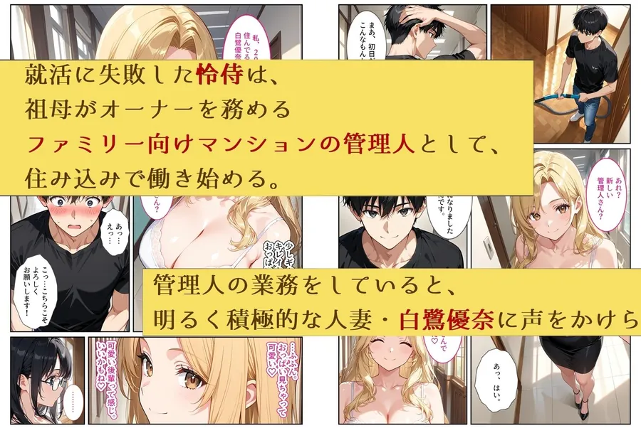 【エロ同人漫画】ファミリー向けマンションの管理人になったら欲求不満の人妻たちと秘密のセフレになりました！-0枚目